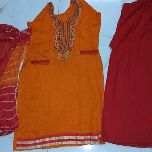 Red Plazzo Kurta With Lehariya Chunri Dupatta