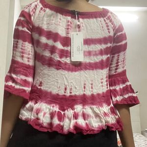 Pink And White Tie Dye Top With tag