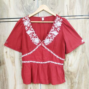 Rust Colour Embroidery Work Top Size-34