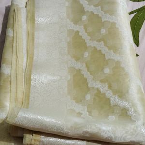 Silk Net Cream Saree