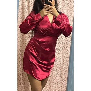 Satin Wrap Design Dress