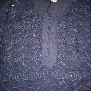 Black Embroidered Kurta For Women