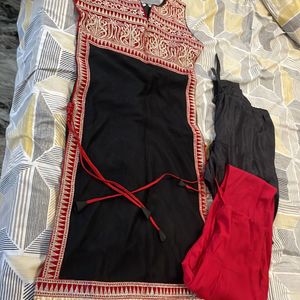 Velvet Ethnic Wear Red And Black+ Combo Of 2 Pants