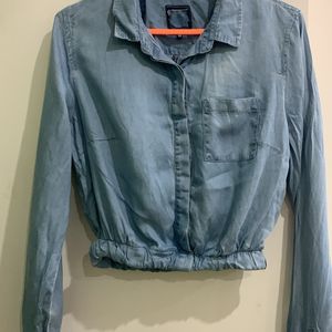 Cute denim like shirt with elastic band at waist