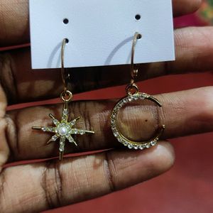 Golden Moon And Star Hoop Earrings