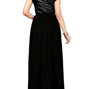 Women Sexy Black Sequence Work Gown Maxi Dress