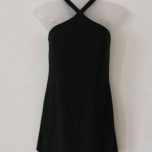 SEXY BLACK HALTER NECK DRESS