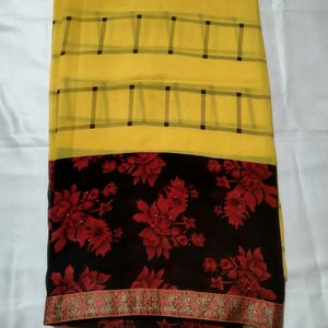 Yellow & Black Colore Daily Wear Saree