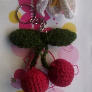 Crochet cherry plushie keychain