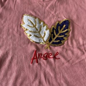 Peach Colour Feather Pattern Tshirt