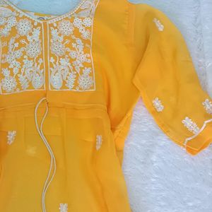 Mustard Chikankari Kurti