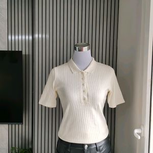 🆕 UNIQLO Polo Neck Ribbed Top