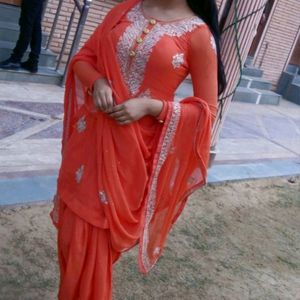 Georgette Orange Punjabi Suit (Drycleaned) ✅️