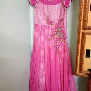 Pink Colour Gown With Dupatta And Bottom.