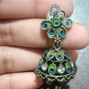 Peacock Earrings With White Stones