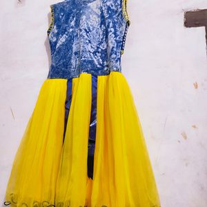 yellow denim frock with soft net material