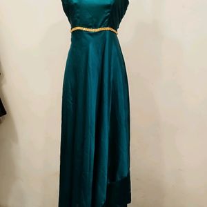 Classy Teal Blue Satin Silk Gown