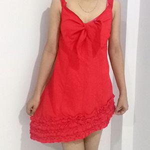 Bright Red Assymetrical Length Dress