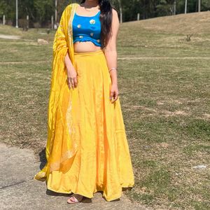 Yellow Blue Lehnga Set With Dupatta