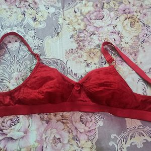 Red Chikan Cotton Bra