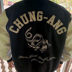 LEATHER VARSITY JACKET BY CHUNGANG UNIVERSITY