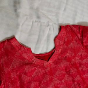 Women Red Tussar Silk Printed Kurta