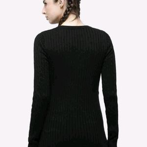 Sonoma Womens Black V neck Cable Knit Sweater
