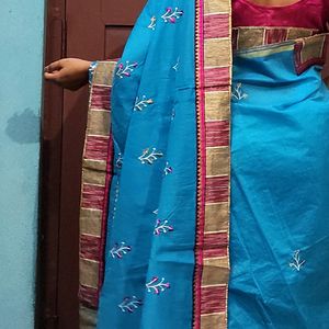 Skyblue Pure Cotton Saree