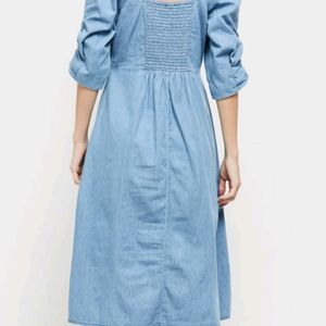 max puff sleeve denim Dress