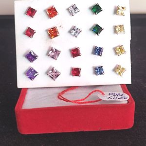 Color Diamond Earrings Pure Silver Studs Pech (Two