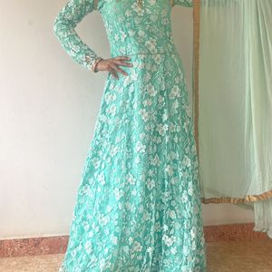 Dress Green Gown With Pant & Dupatta