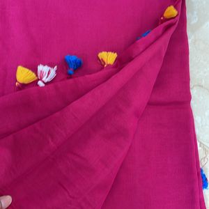 Cotton Linen Dark Pink Color Saree