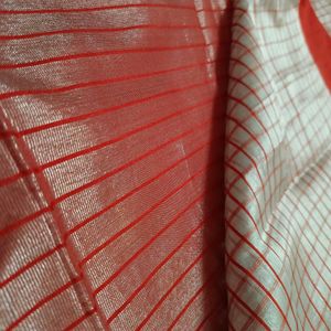 Red and White Checked Saree