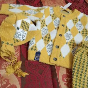 Baby Soft Woollen Suit With Cap, Socks