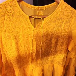 Saffron Chikankari Peplum Top