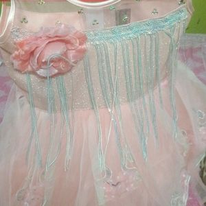 Cute Peach Colour Frock With Glitter