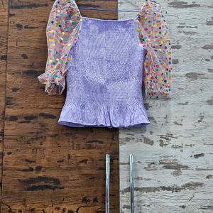 Lavender Net Bell Sleeves Top