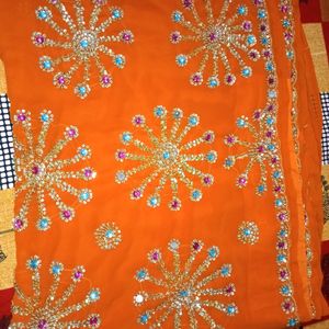 Heavy Hand Made Sequence And Zari work Saree