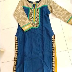 Blue Cotton Silk Cotton Dress