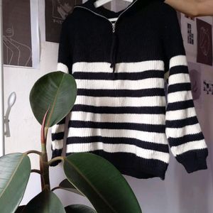 Korean Black And White Stripe Pullover