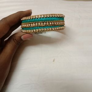 Silk Thread Designer Bangle With Stone Line Art