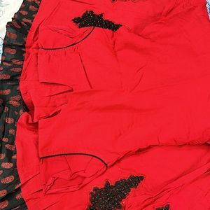 Red And Black Embroidery Kurtha Set