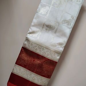 Red Border Off White Synthetic Polyester Saree