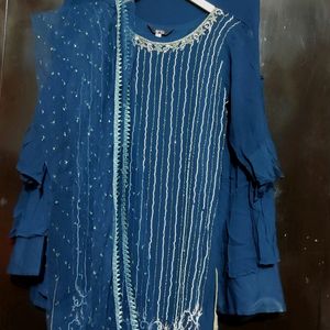 Sea Blue Sharara Suit With Dupatta Bust 34