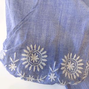 Chambray Blue Denim-like Embroidered Boho Top