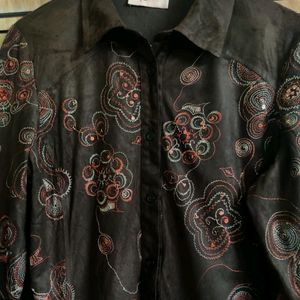 Brown Designer Embroidery Shirt Size-36-38