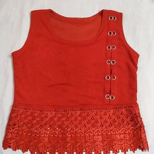 Red Top With Lace In The Bottom