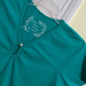 Eyelet Neck Sea Green T Shirt