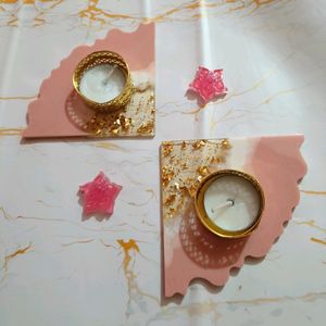 2 Resin Diya Holder With Two Flower