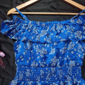 Cerulean Blue Peplum Printed Top